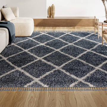 Gabrielle mercer Shag Plush Tassel Moroccan Geometric Trellis Area Rug